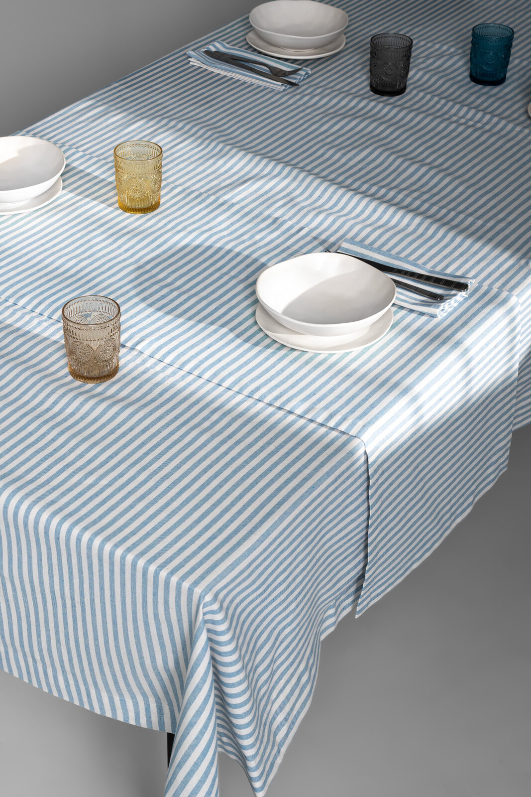 Linea "HOME": runner in cotone - riga blu